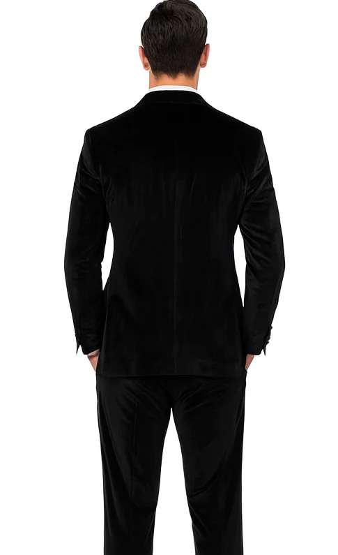 Men’s Black Velvet Peak Lapel Suit – 2-Piece Skinny Fit Formalwear by Tazzio - Image 3