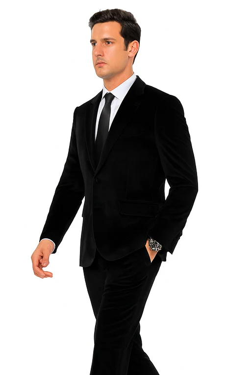 Men’s Black Velvet Peak Lapel Suit – 2-Piece Skinny Fit Formalwear by Tazzio - Image 5