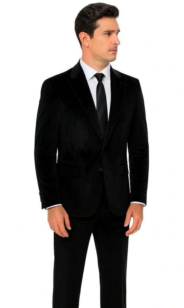 Men’s Black Velvet Peak Lapel Suit – 2-Piece Skinny Fit Formalwear by Tazzio - Image 6