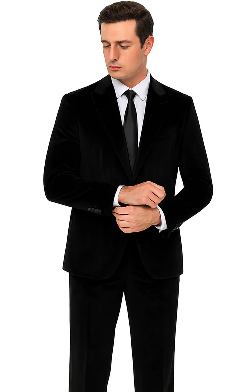Men’s Black Velvet Peak Lapel Suit – 2-Piece Skinny Fit Formalwear by Tazzio - Image 8