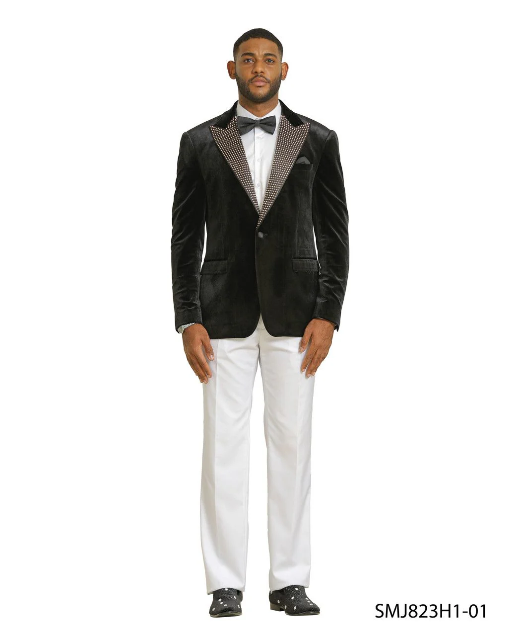 Men’s Black Velvet Tuxedo Blazer with Studded Lapel – Formal Evening Jacket - Image 10