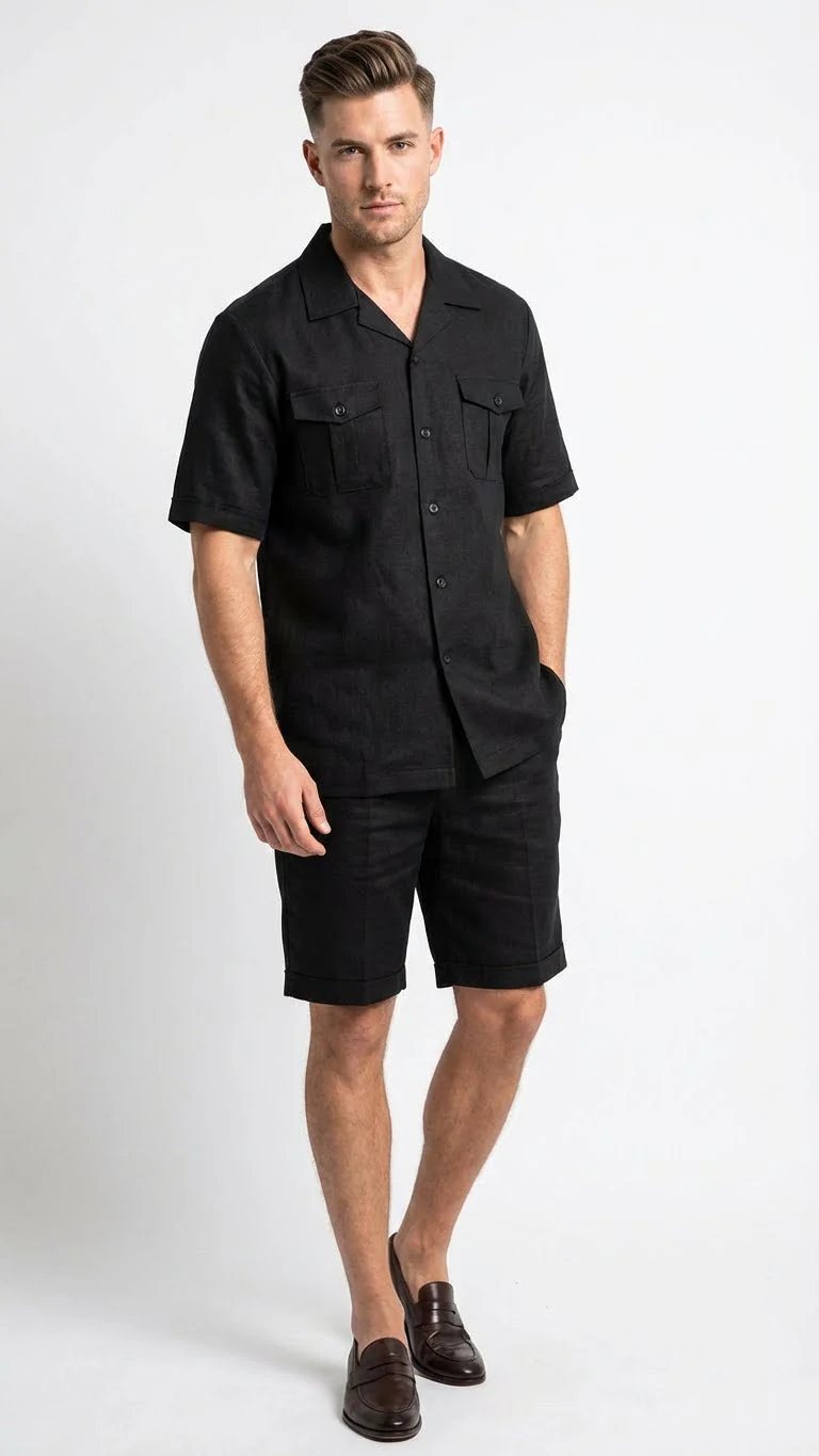 Men’s Black Walking Suit with Short – Classic Leisure and Casual Outfit