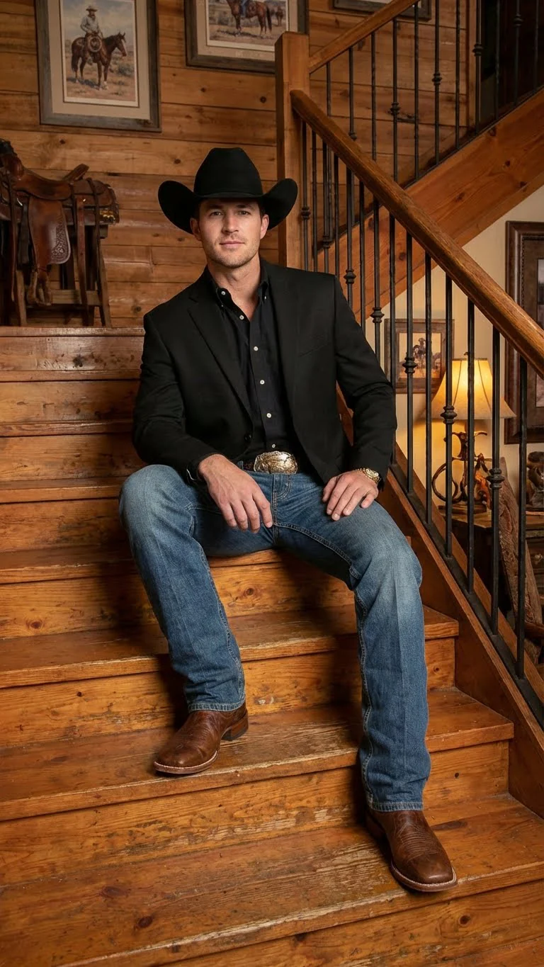 Men’s Black Western Blazer Jacket, Classic Cowboy Style Sport Coat for Casual Formal Wear - Image 5