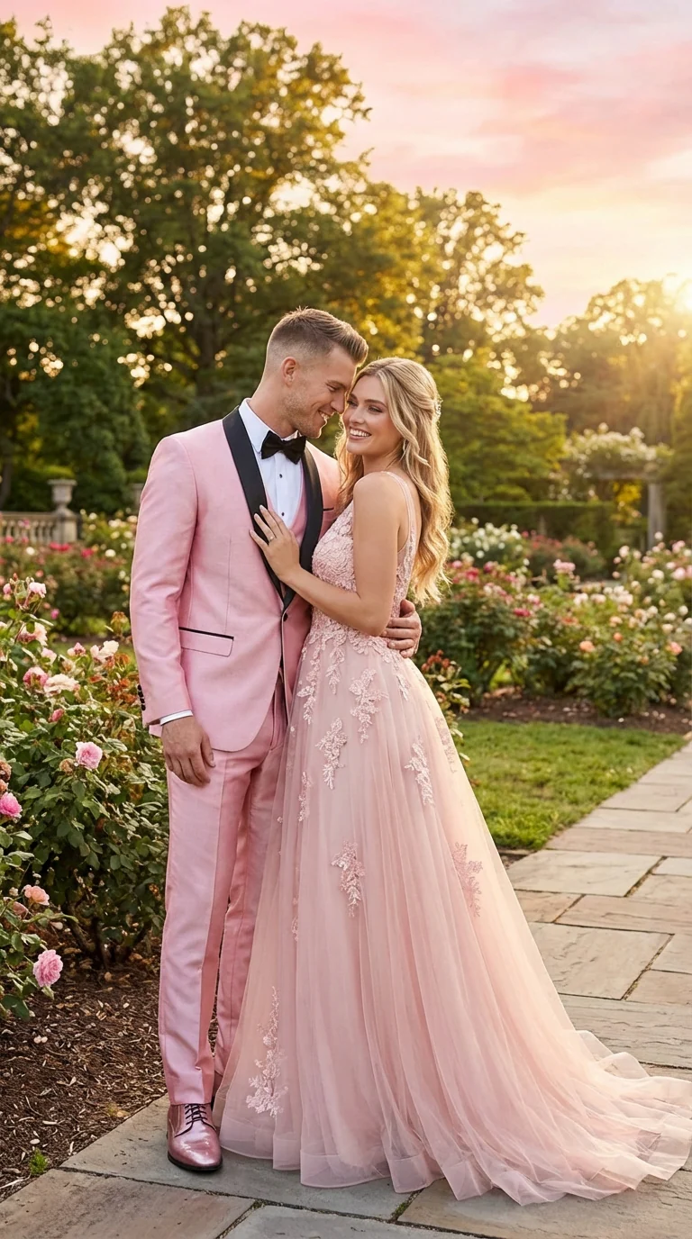 Men’s Blush Pink Shiny 3 Piece Suit with Black Shawl Lapel | Light Pink Prom Suit Sharkskin Fabric - Ultra Slim Fit - Image 5