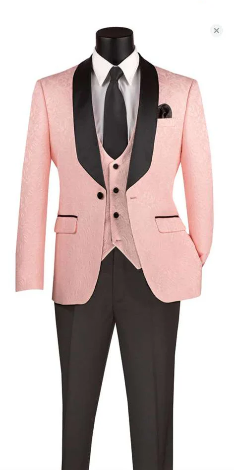 Men’s Blush Pink Tuxedo Suit Set with Black Shawl Lapel – 3 Piece Formal Wedding and Party Prom Vest + Black Pants - Image 10