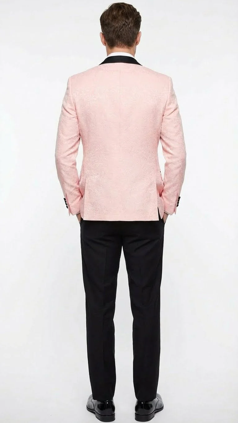 Men’s Blush Pink Tuxedo Suit Set with Black Shawl Lapel – 3 Piece Formal Wedding and Party Prom Vest + Black Pants - Image 2