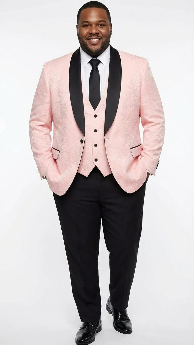 Men’s Blush Pink Tuxedo Suit Set with Black Shawl Lapel – 3 Piece Formal Wedding and Party Prom Vest + Black Pants - Image 6