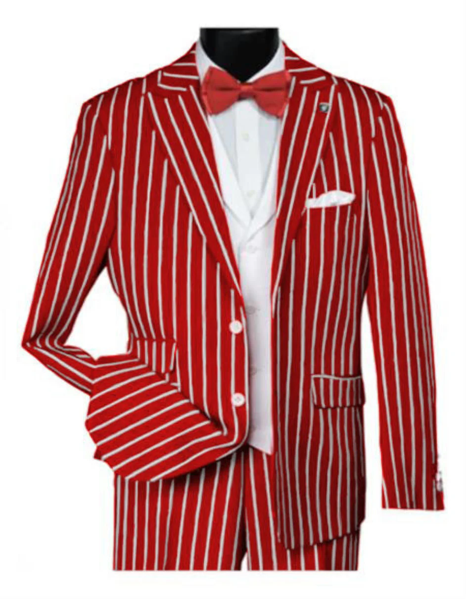 Men’s Bold Red Pinstripe Vested Suit – 1920s Gangster Look
