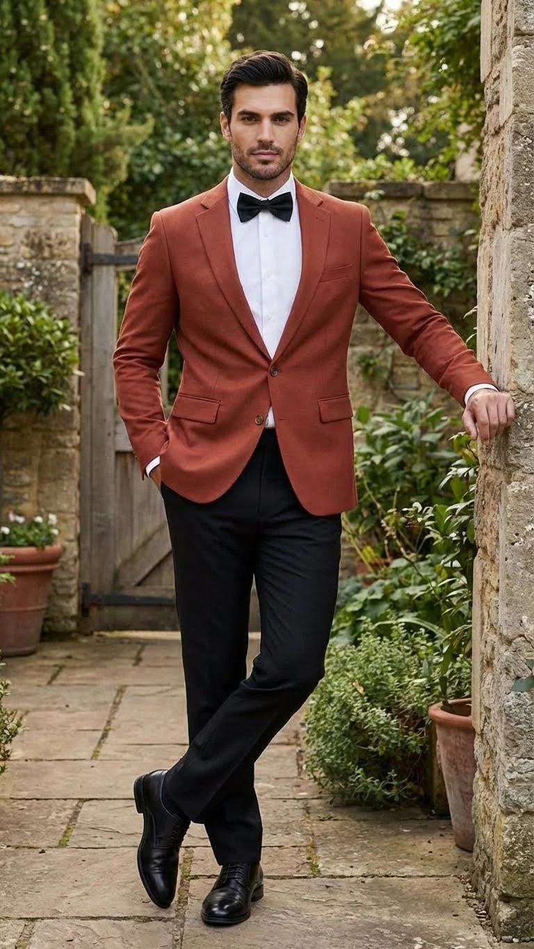 Men’s Brick Copper Rust Color  Blazer – Slim Fit Formal and Party Wear Jacket in Burnt Orange Sport Coat - Image 11