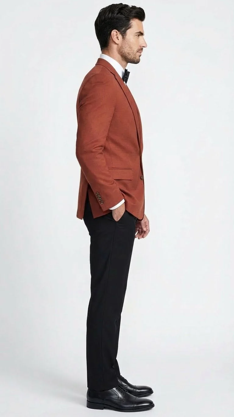 Men’s Brick Copper Rust Color  Blazer – Slim Fit Formal and Party Wear Jacket in Burnt Orange Sport Coat - Image 3