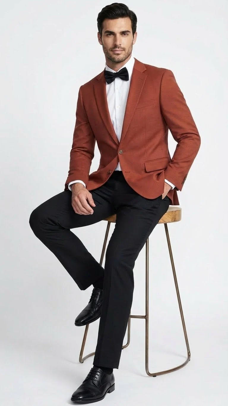 Men’s Brick Copper Rust Color  Blazer – Slim Fit Formal and Party Wear Jacket in Burnt Orange Sport Coat - Image 4