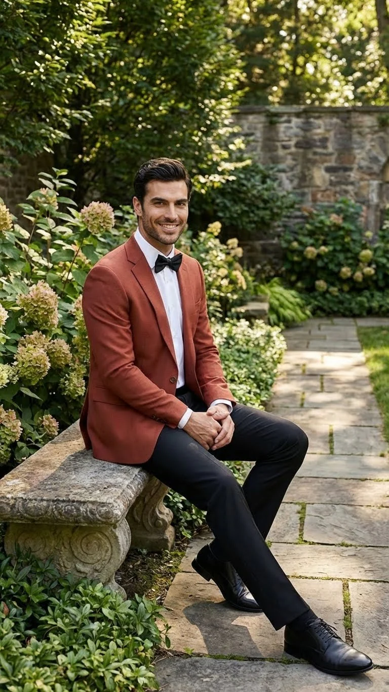 Men’s Brick Copper Rust Color  Blazer – Slim Fit Formal and Party Wear Jacket in Burnt Orange Sport Coat - Image 5