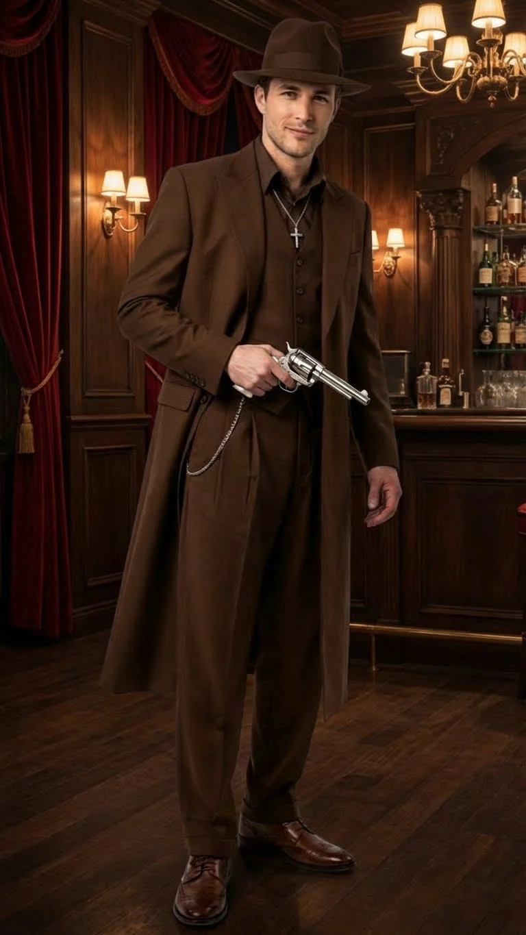 Men’s Brown 1920s Zoot Suit – Long Gangster Mafia Suit Vintage Three-Piece Costume Set Pachuco Style - Image 2