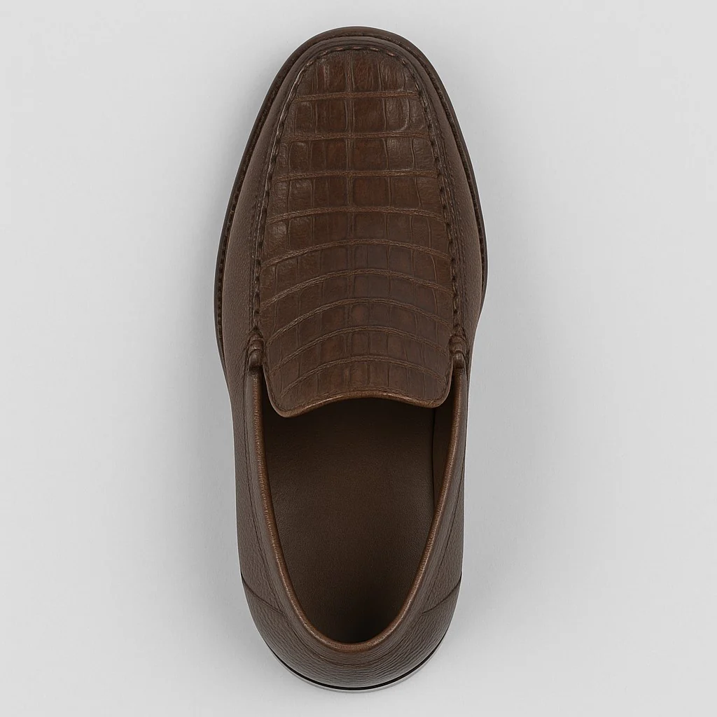 Men’s Brown Genuine Crocodile and Calfskin Leather Slip-On Dress Shoes - Image 5