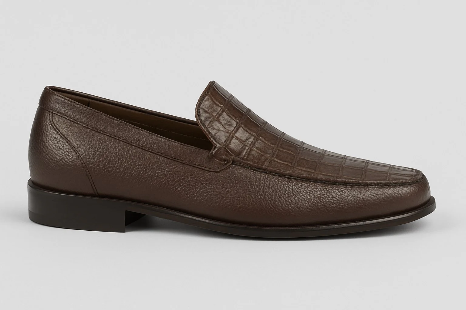 Men’s Brown Genuine Crocodile and Calfskin Leather Slip-On Dress Shoes - Image 6