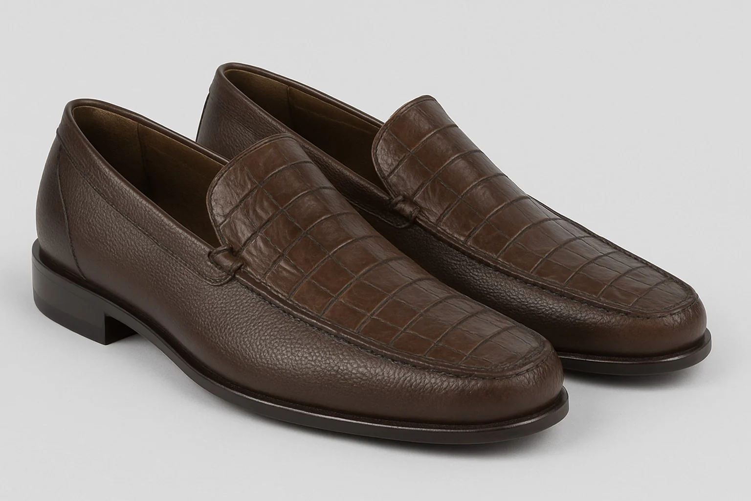 Men’s Brown Genuine Crocodile and Calfskin Leather Slip-On Dress Shoes - Image 7