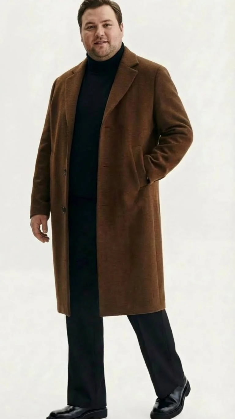 Men’s Brown Long Wool Overcoat – Topcoat Wool Carcoat Three Quarter - Image 7