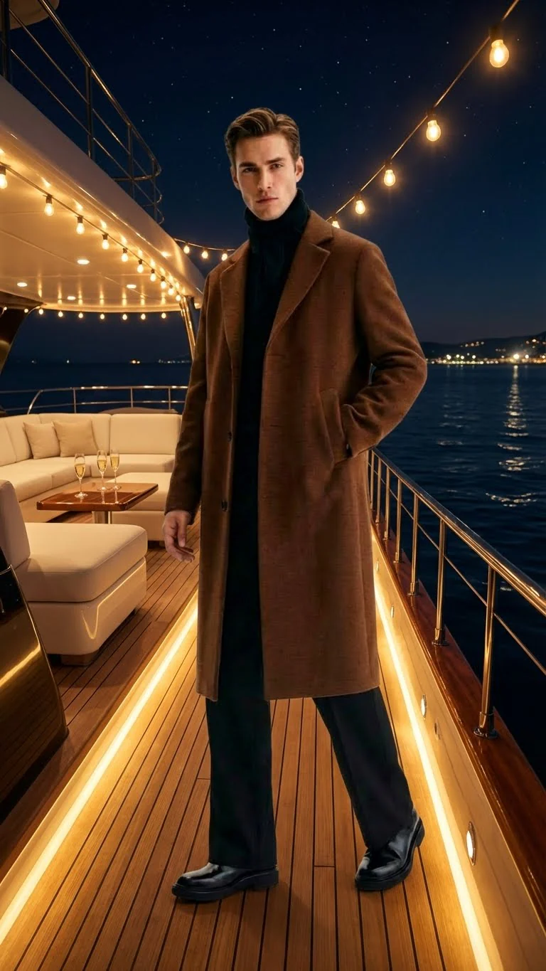 Men’s Brown Long Wool Overcoat – Topcoat Wool Carcoat Three Quarter - Image 8