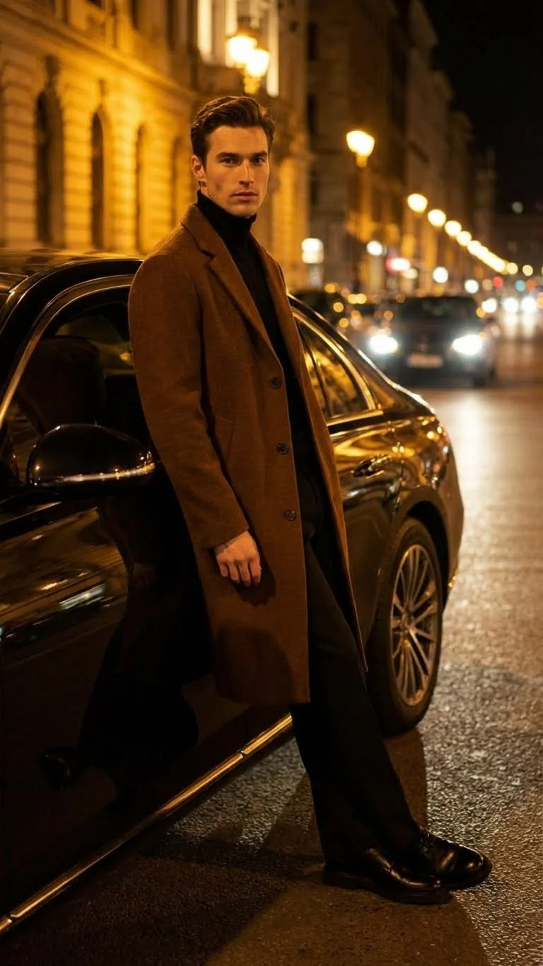 Men’s Brown Long Wool Overcoat – Topcoat Wool Carcoat Three Quarter - Image 9