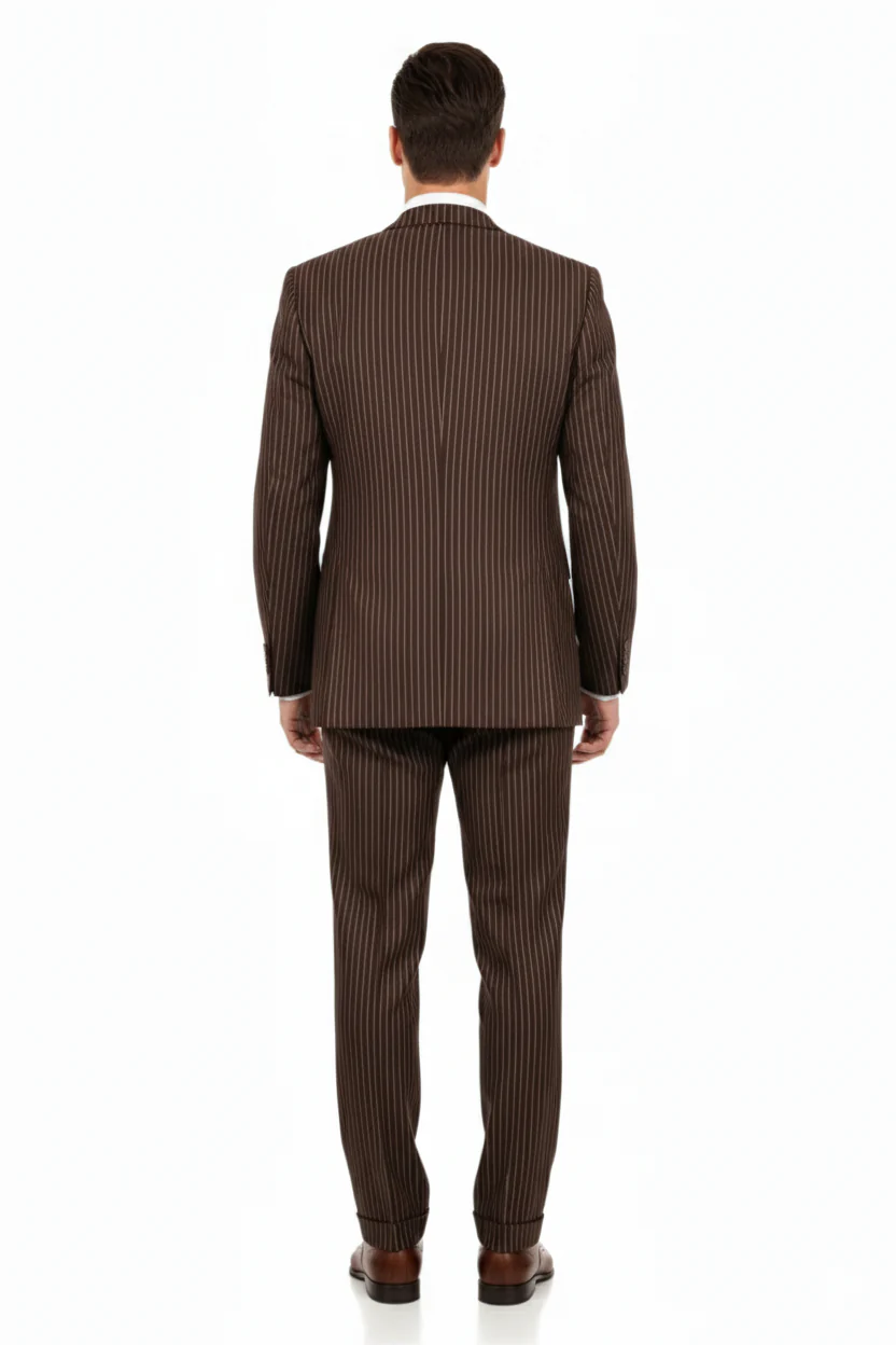 Men’s Brown Pinstripe 3-Piece Suit – Classic Business and Formal Wear with Vest - Image 5