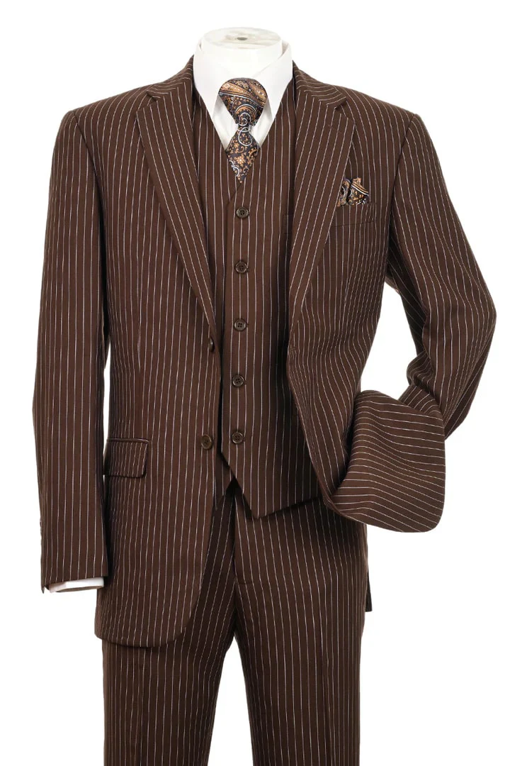 Men’s Brown Pinstripe 3-Piece Suits – Classic Business and Formal Wear with Vest - Image 6
