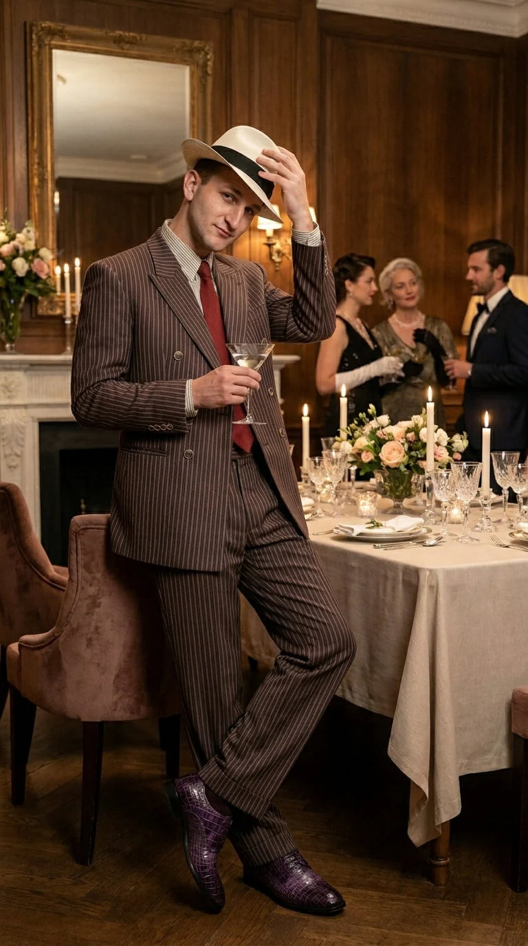 Men’s Brown Pinstripe Bonnie and Clyde Costume Suit – Vintage Gangster 1920s Outfit for Party, Halloween and Themed Events - Image 10