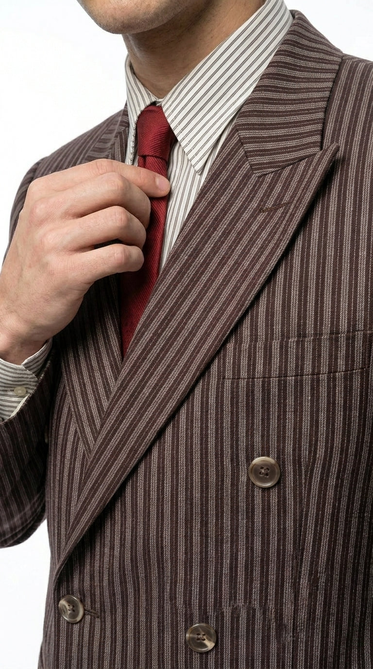Men’s Brown Pinstripe Bonnie and Clyde Costume Suit – Vintage Gangster 1920s Outfit for Party, Halloween and Themed Events - Image 15