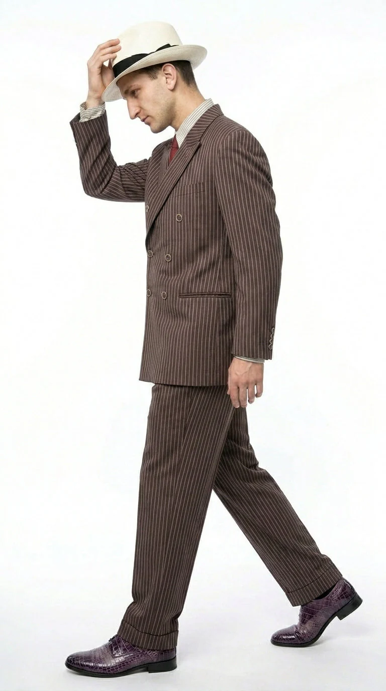 Men’s Brown Pinstripe Bonnie and Clyde Costume Suit – Vintage Gangster 1920s Outfit for Party, Halloween and Themed Events - Image 4
