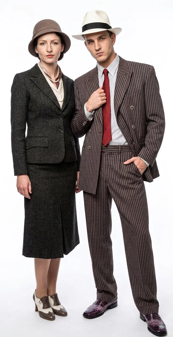 Men’s Brown Pinstripe Bonnie and Clyde Costume Suit – Vintage Gangster 1920s Outfit for Party, Halloween and Themed Events - Image 7