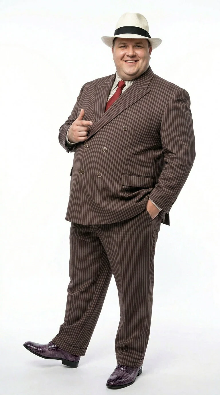 Men’s Brown Pinstripe Bonnie and Clyde Costume Suit – Vintage Gangster 1920s Outfit for Party, Halloween and Themed Events - Image 8