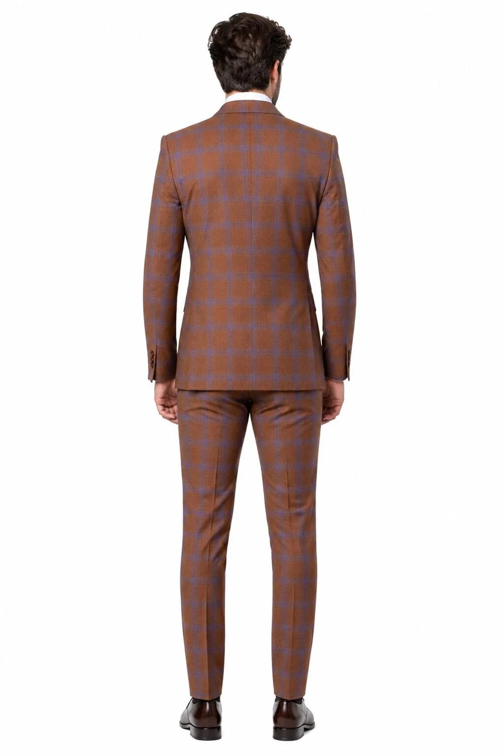 Men’s Brown Plaid Double-Breasted Suit – Premium 2-Piece Classic Checkered Windowpane Suit by Rossiman - Image 2