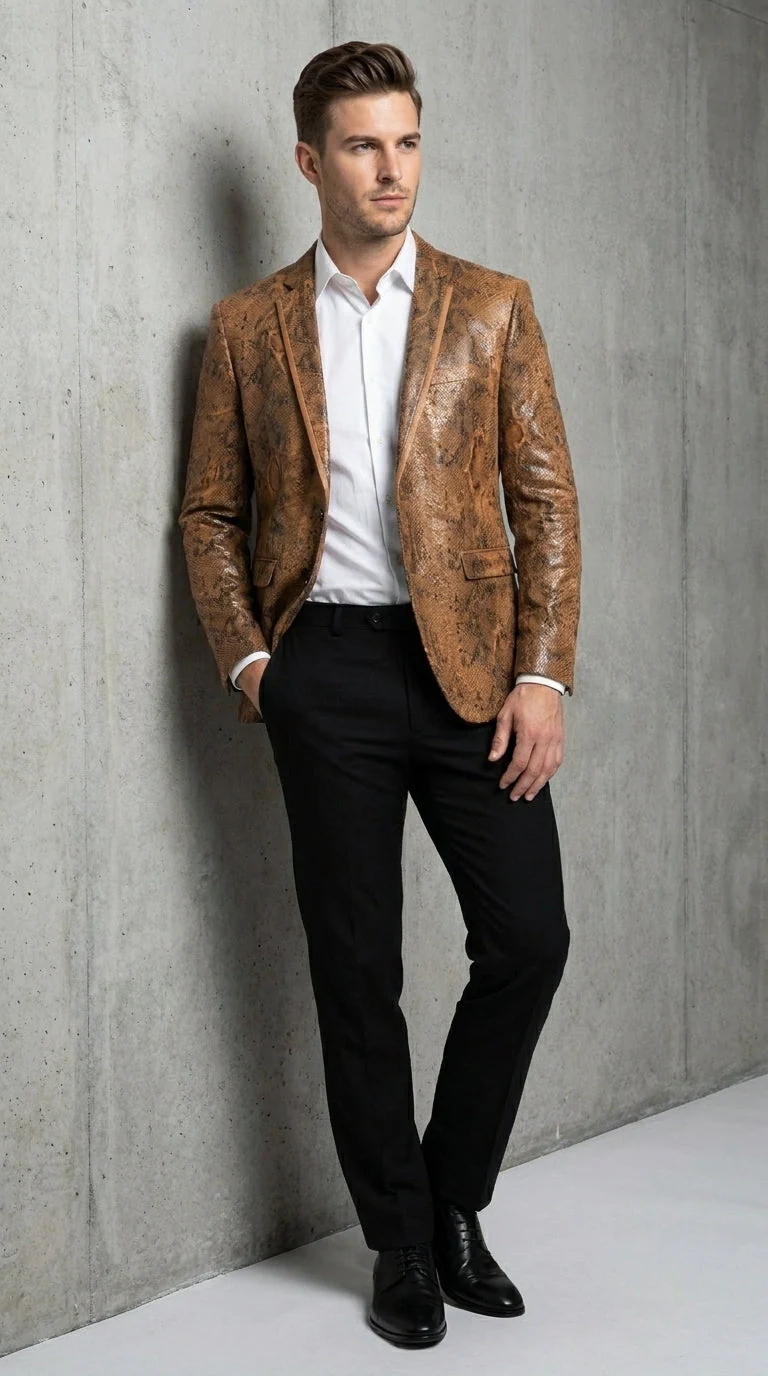 Men’s Brown Snakeskin Pattern Blazer – Stylish Exotic Print Formal Blazer Jacket for Party, Exotic Crocodile Alligator Print - Image 10