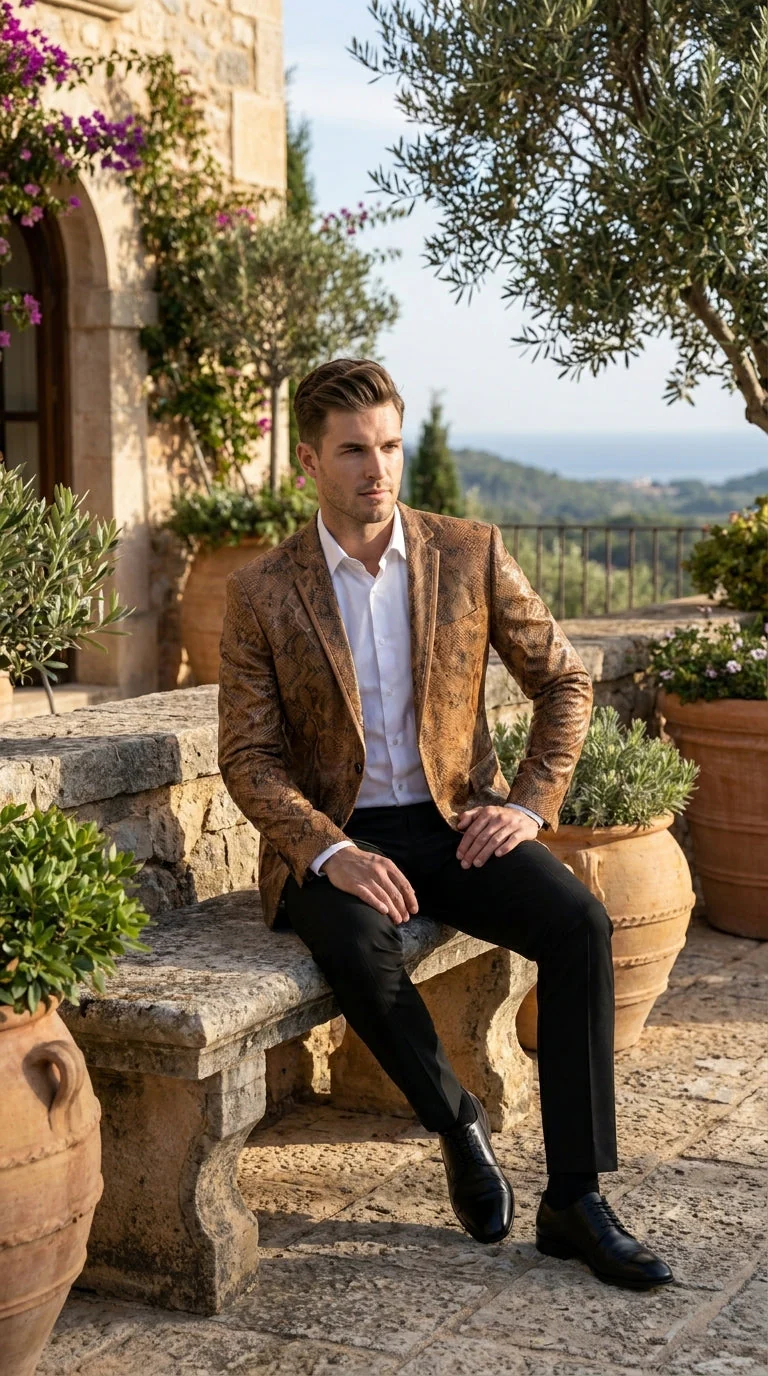 Men’s Brown Snakeskin Pattern Blazer – Stylish Exotic Print Formal Blazer Jacket for Party, Exotic Crocodile Alligator Print - Image 12