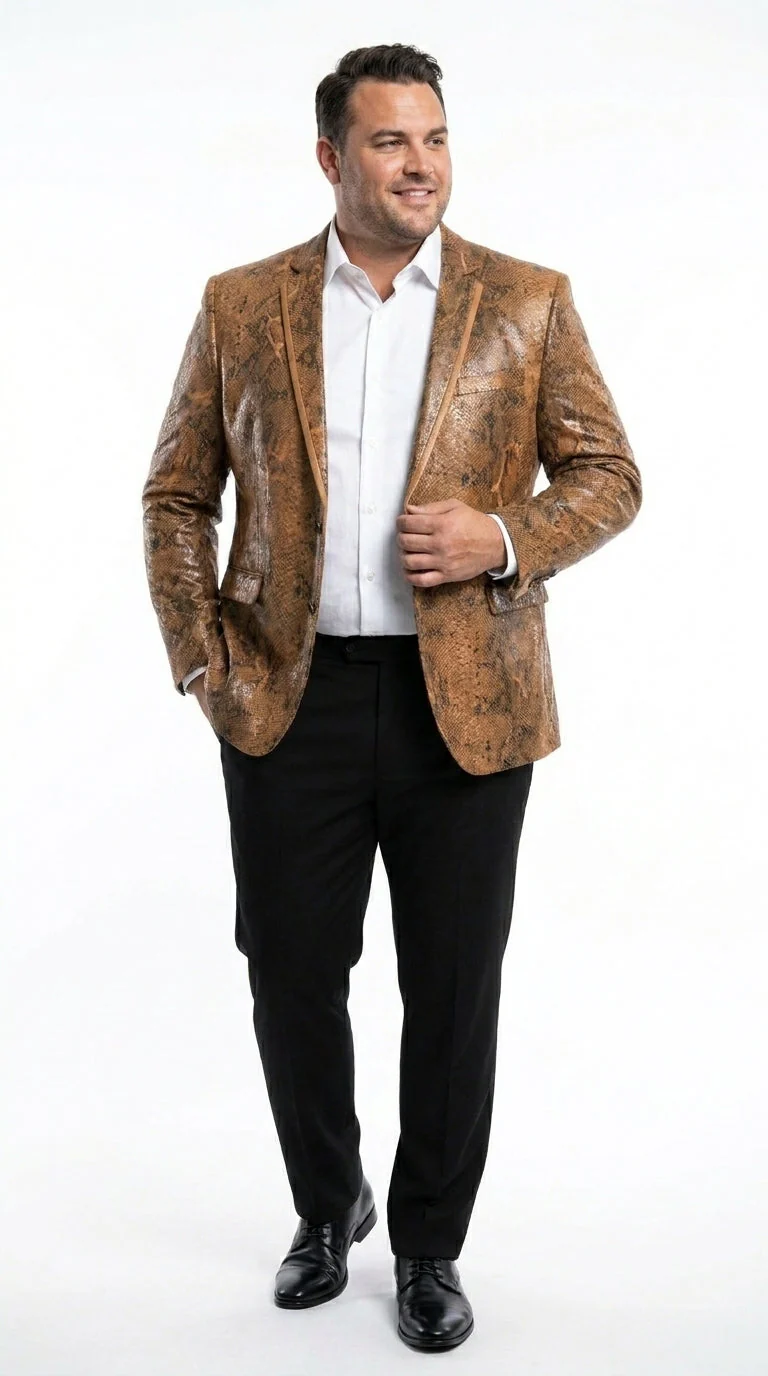 Men’s Brown Snakeskin Pattern Blazer – Stylish Exotic Print Formal Blazer Jacket for Party, Exotic Crocodile Alligator Print - Image 6