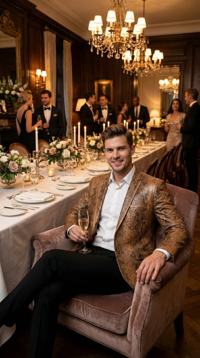 Men’s Brown Snakeskin Pattern Blazer – Stylish Exotic Print Formal Blazer Jacket for Party, Exotic Crocodile Alligator Print - Image 9