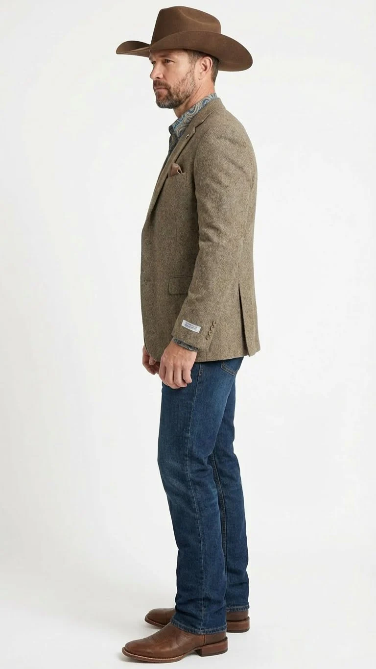 Men’s Brown Taupe Western Blazer Jacket – Classic Cowboy Style Sport Coat for Wedding - Image 3