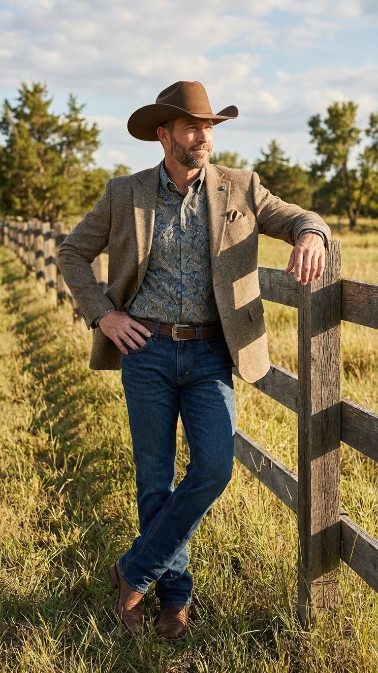 Men’s Brown Taupe Western Blazer Jacket – Classic Cowboy Style Sport Coat for Wedding - Image 5
