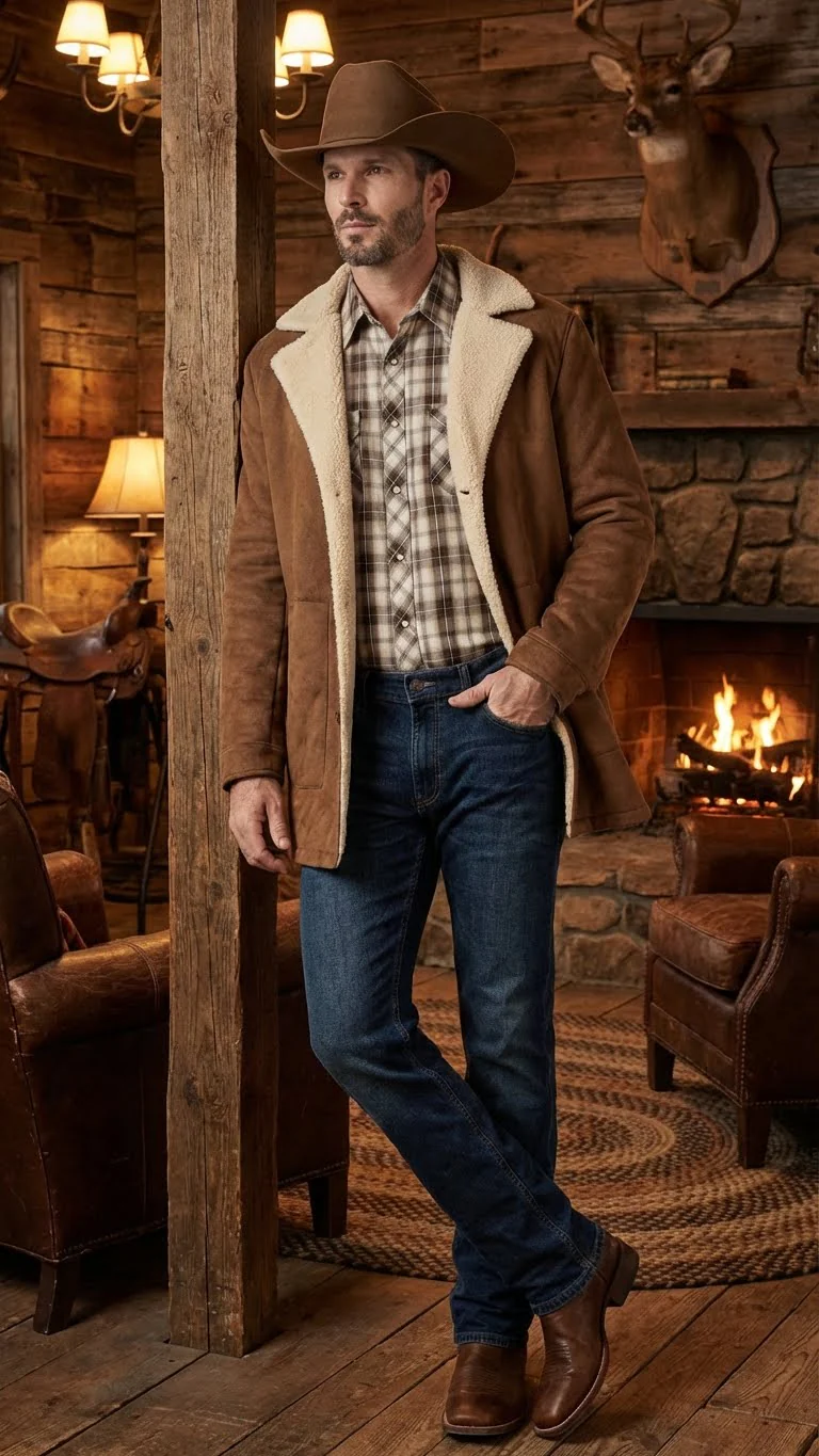 Men’s Brown Western Faux Suede Blazer Coat – Cowboy Style Long Jacket for Wedding, Party and Special Events - Image 5
