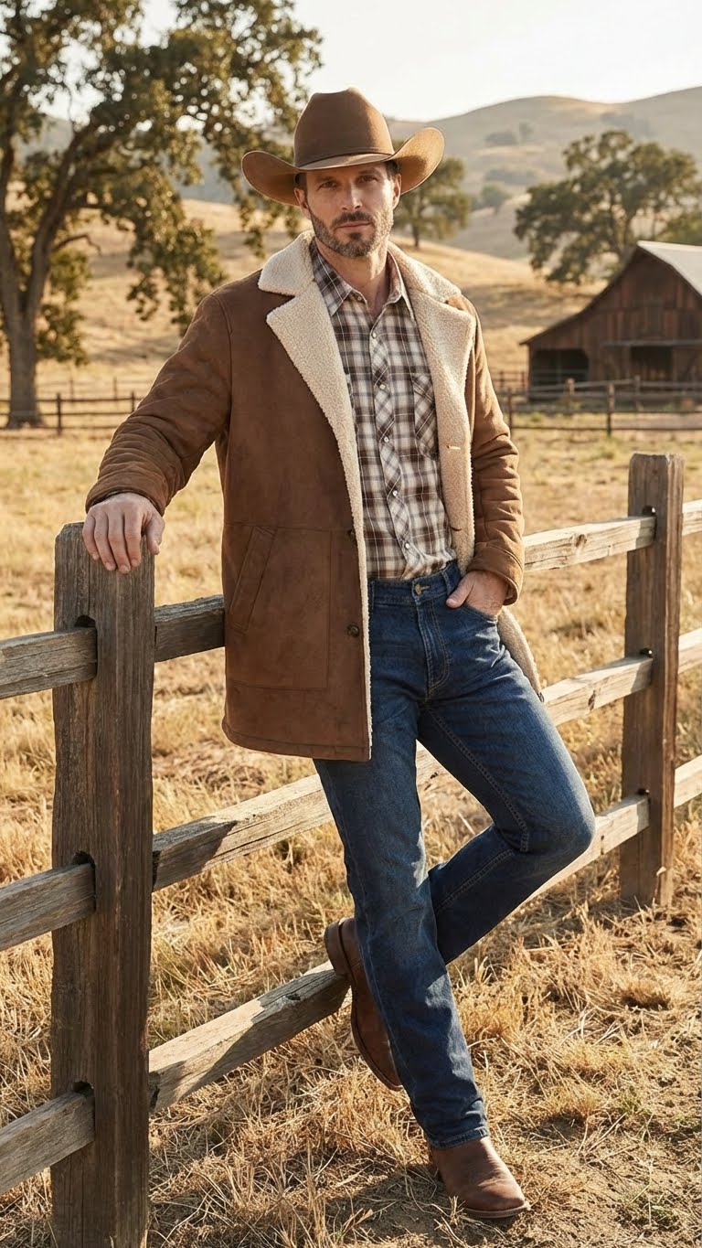Men’s Brown Western Faux Suede Blazer Coat – Cowboy Style Long Jacket for Wedding, Party and Special Events - Image 6