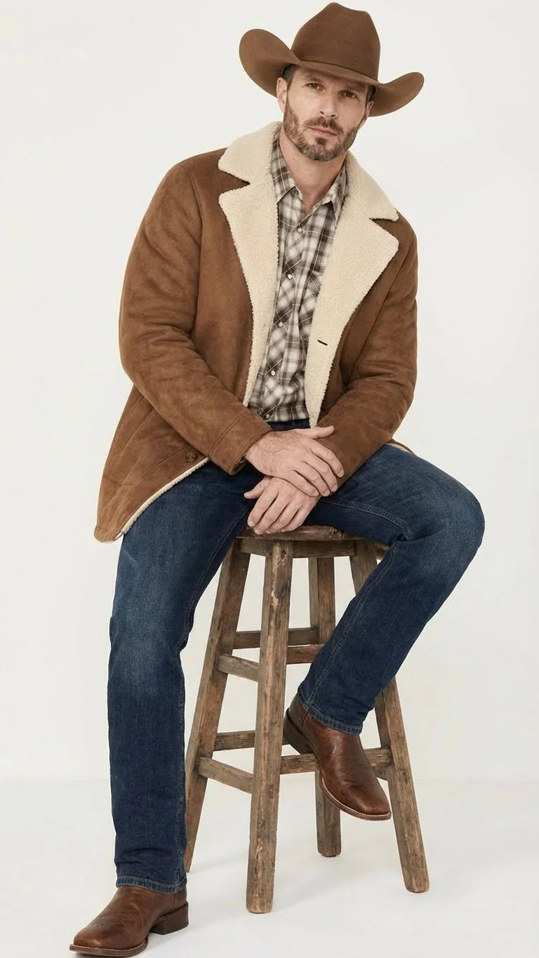 Men’s Brown Western Faux Suede Blazer Coat – Cowboy Style Long Jacket for Wedding, Party and Special Events - Image 8