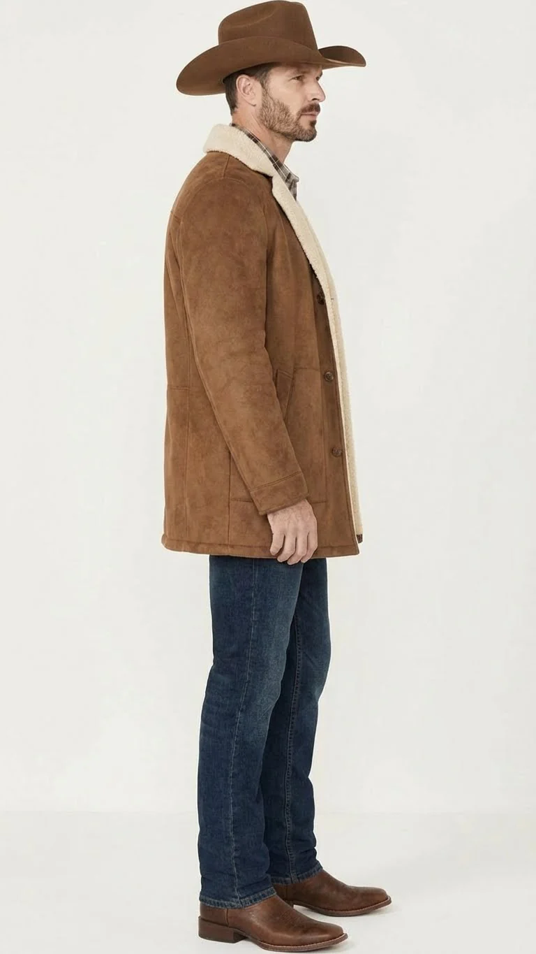Men’s Brown Western Faux Suede Blazer Coat – Cowboy Style Long Jacket for Wedding, Party and Special Events - Image 9