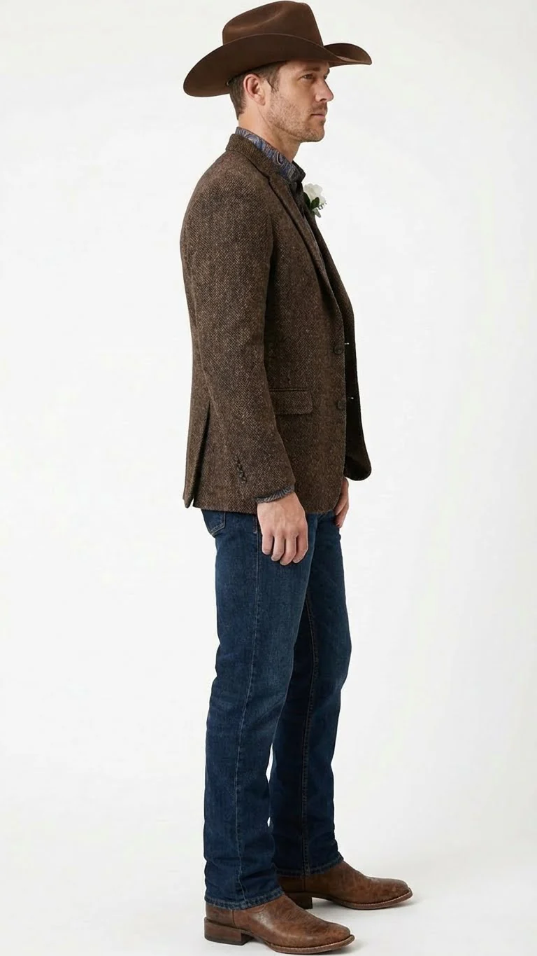 Men’s Brown Western Tweed Herringbone Blazer Jacket – Classic Cowboy Style Sport Coat for Wedding Party - Image 11