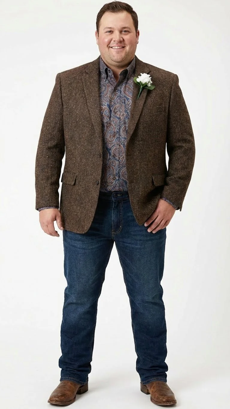 Men’s Brown Western Tweed Herringbone Blazer Jacket – Classic Cowboy Style Sport Coat for Wedding Party - Image 4