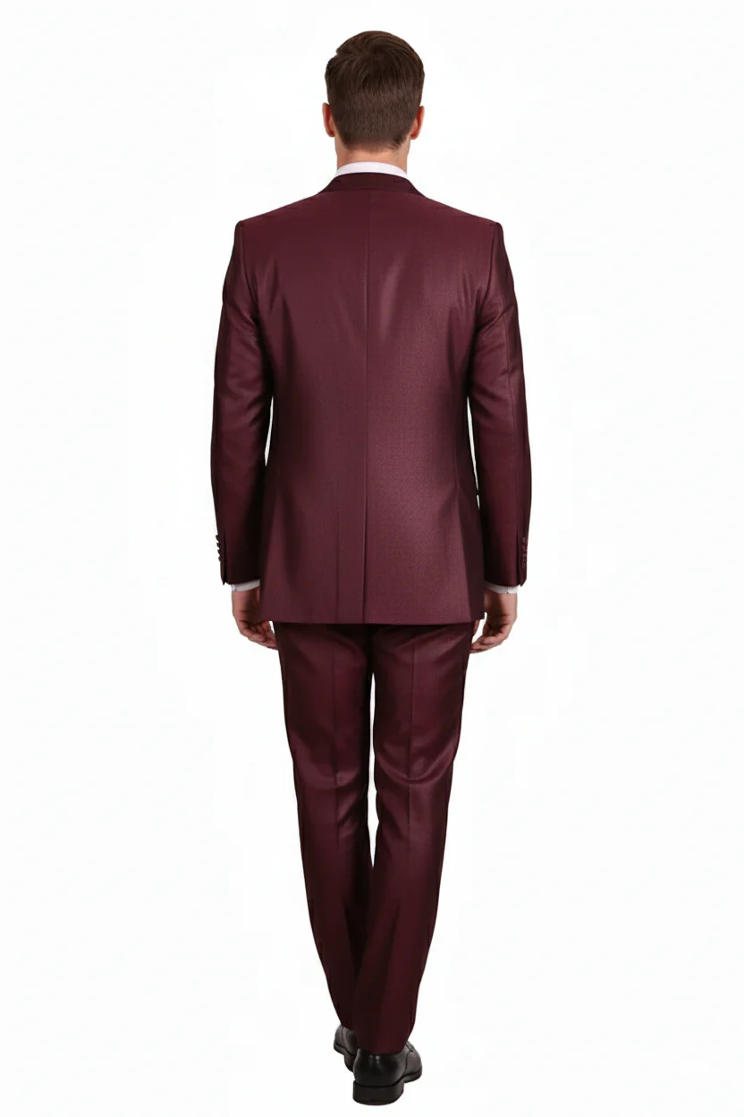 Men’s Burgundy 3-Piece Suit – Burgundy Three Buttons Vested Suit - Pleated Pants Classic Fit Athletic Cut - Image 3