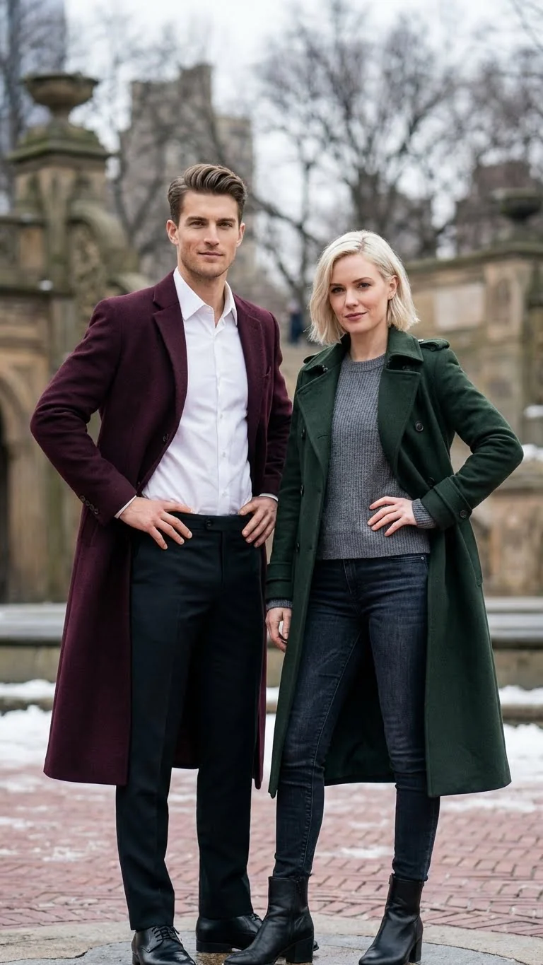 Men’s Burgundy Long Coat – Classic Fit Wool Blend Overcoat - Topcoat Full length - Image 6