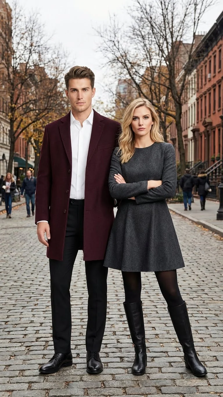 Men’s Burgundy Mid-Length Overcoat – Classic Fit Wool Blend Dress Coat Three Quarter Carcoat Topcoat - Image 10
