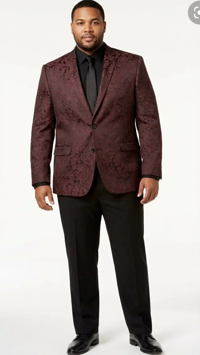 Men’s Burgundy Paisley Blazer Sport Coat – Velvet Dinner Jacket floral in Maroon Wine Color Ultra Slim Fit Smoking Jacket - Image 6