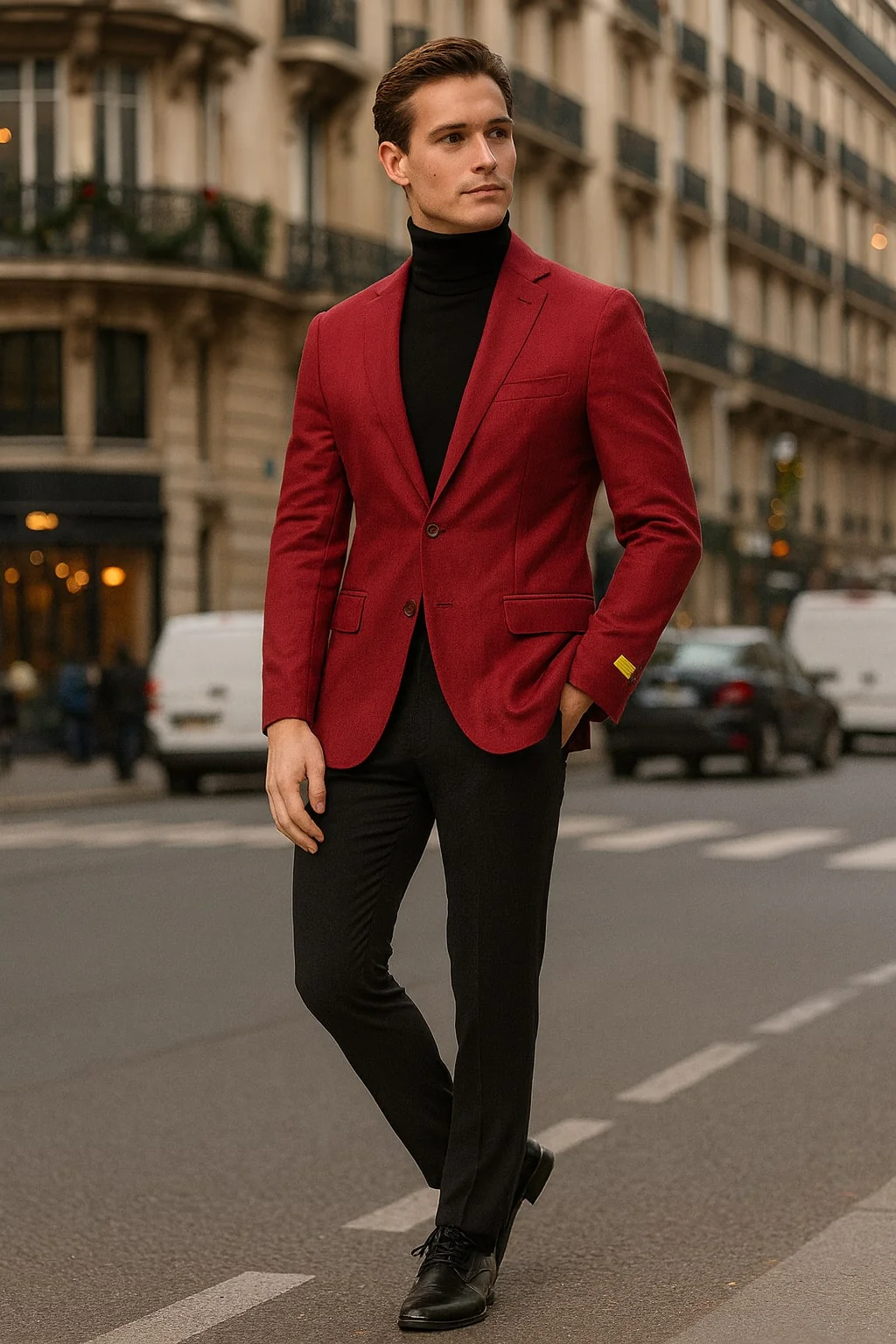 Men’s Burgundy Red - Wine  Two-Button Sport Coat – Stylish Blazer for Business, Parties - Image 4