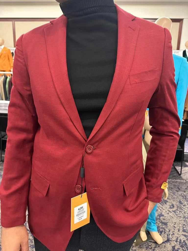 Men’s Burgundy Red - Wine  Two-Button Sport Coat – Stylish Blazer for Business, Parties - Image 6
