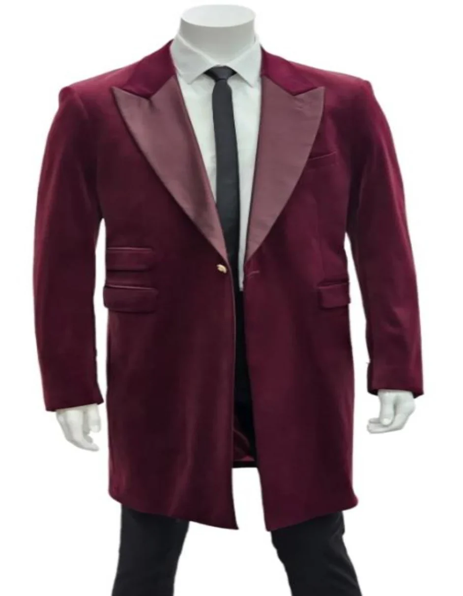 Men’s Burgundy Tuxedo in  Velvet  Long Blazer – Victorian Cutaway Tuxedo  Suit 1920s Gangster Style Long Jacket with Black Pants - Image 7
